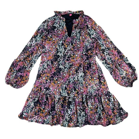 Vince Camuto Floral Short Dress Three Tiered Boho Lined Long Sleeve Size Small - Picture 1 of 6